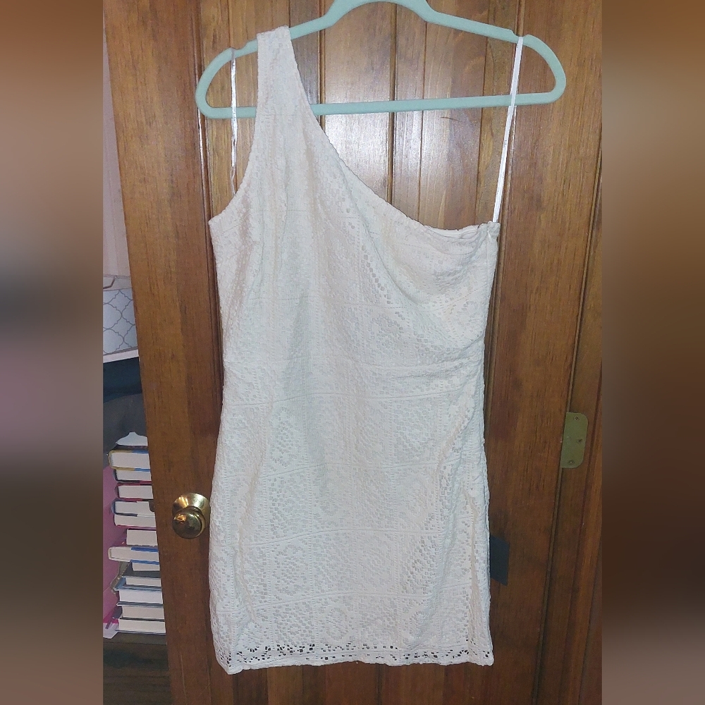 Lulus In My Mood Crochet Lace One Shoulder Mini Dress in Ivory - Picture 7 of 13